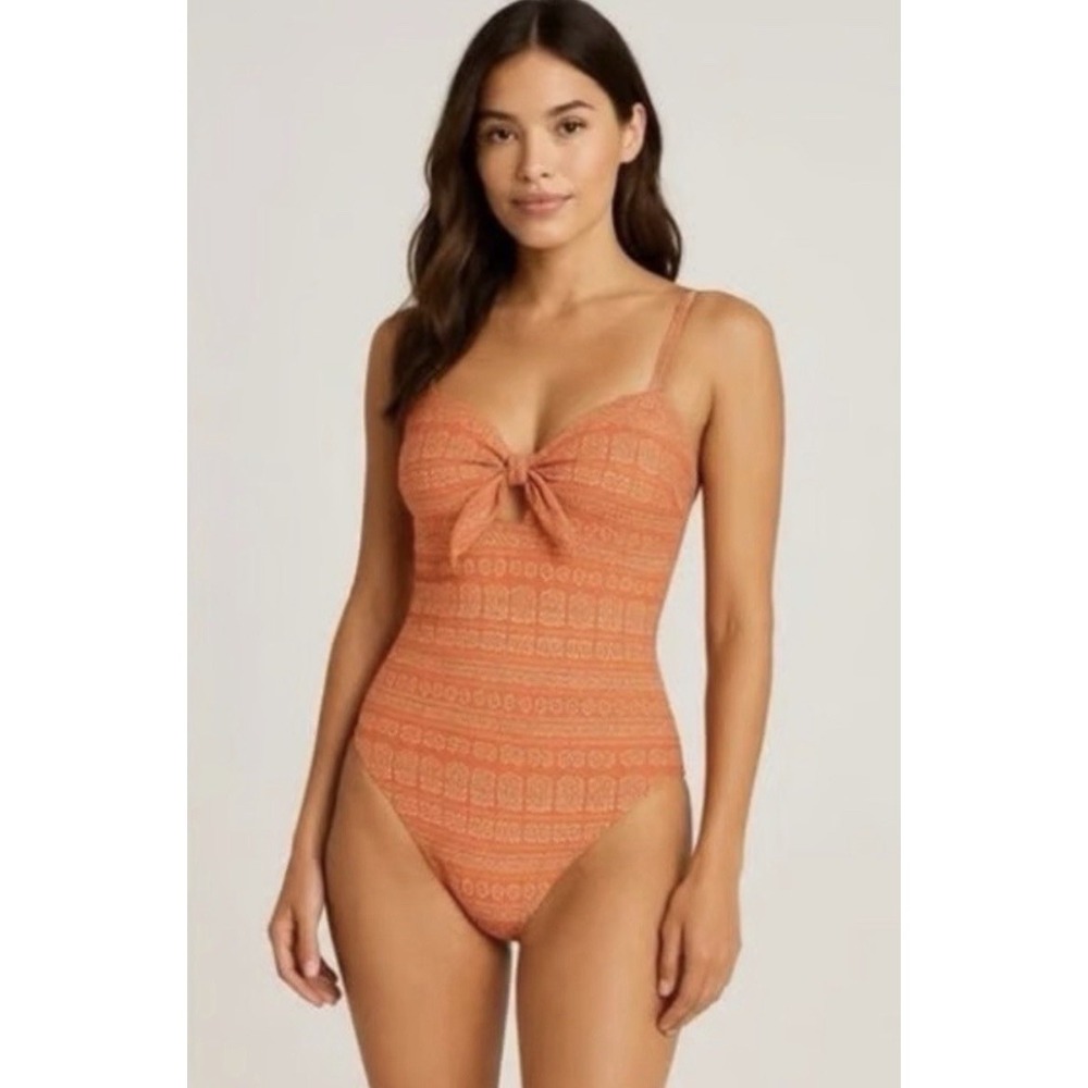 Robin Piccone Isla Plunge One Piece Swimsuit In Terracotta SZ 10 NEW $188